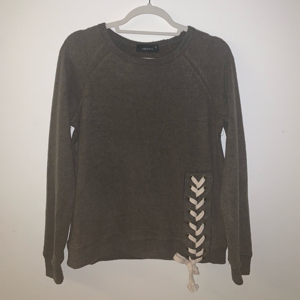 Six/Fifty Green Sweater with Tie Detail